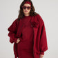 Alexa Burgundy Oversize Bomber Jacket with Removable Rose Accessory