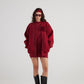Alexa Burgundy Oversize Bomber Jacket with Removable Rose Accessory