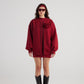 Alexa Burgundy Oversize Bomber Jacket with Removable Rose Accessory
