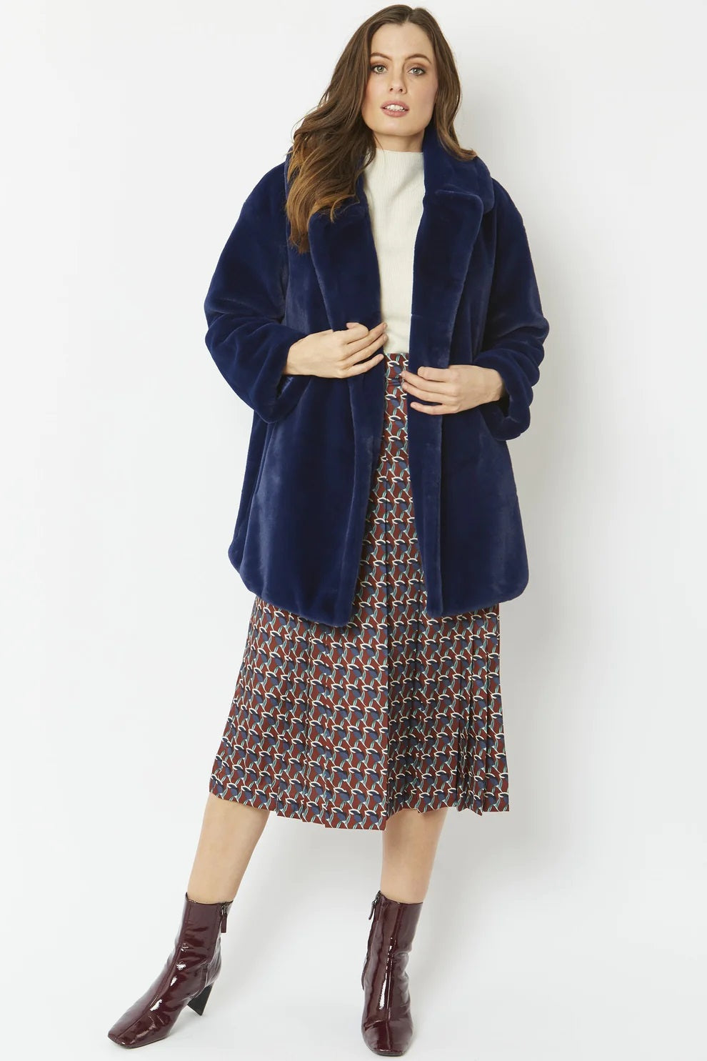 Blue Faux Fur Midi Coat