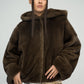 Brown Fluffy Hooded Mink Fur Coat