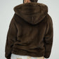 Brown Fluffy Hooded Mink Fur Coat