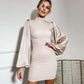 Mock Neck Puffed Satin Sleeve Body-con Mini Dress