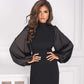 Mock Neck Puffed Satin Sleeve Body-con Mini Dress
