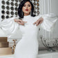 Mock Neck Puffed Satin Sleeve Body-con Mini Dress