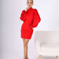 Mock Neck Puffed Satin Sleeve Body-con Mini Dress