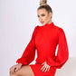 Mock Neck Puffed Satin Sleeve Body-con Mini Dress