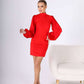 Mock Neck Puffed Satin Sleeve Body-con Mini Dress