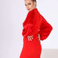 Mock Neck Puffed Satin Sleeve Body-con Mini Dress