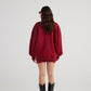 Alexa Burgundy Oversize Bomber Jacket with Removable Rose Accessory