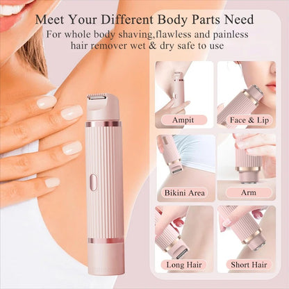 Women's Electric Shaver 2-in-1 Bikini Area Hair Trimmer Cordless Waterproof Rechargeable Wet/Dry Use Dual-Head Detachable Razor