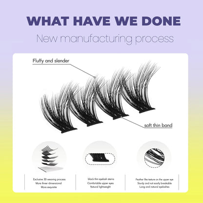GROINNEYA Lashes Clusters Cat Eyelashes Wispy Individual Lashes Extensions Volume Fluffy Clusters Lashes DIY Eyelashes Makeup