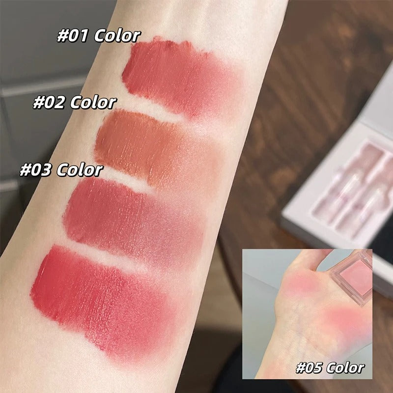 6Pcs/Box Matte Lipstick Set Lips Makeup Velvet Nude Lip Gloss Moisturizing Lip Glaze Face Blush Palette Makeup Set Necklace Gift